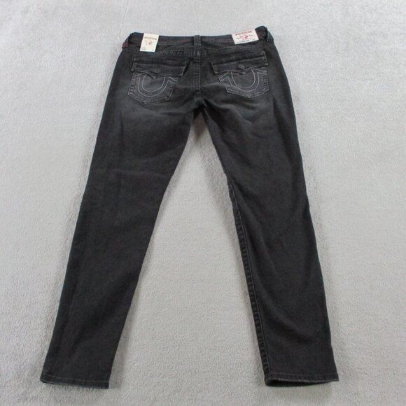 NWT True Religion Jeans Womens 33 Black Denim Super Skinny Moto Stretch Flap - Picture 3 of 14